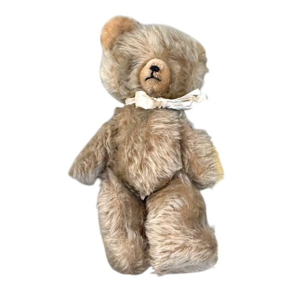 Vintage Mohair Teddy Bear With Satin Ribbon Bow Jointed Germany Handmade Retro - Picture 4 of 5